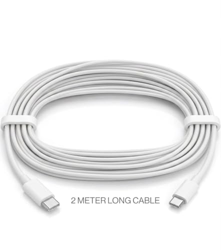 Image of 2-METER Type C to C Fast Charging Cable, White, 60W, 2 Meter, compatible with iPhone, iPad, iPod, Android, Long Cable,