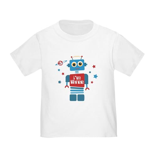 CafePress Robot 3Rd Birthday Toddler T Shirt Toddler Graphic Tee, 100% Cotton White