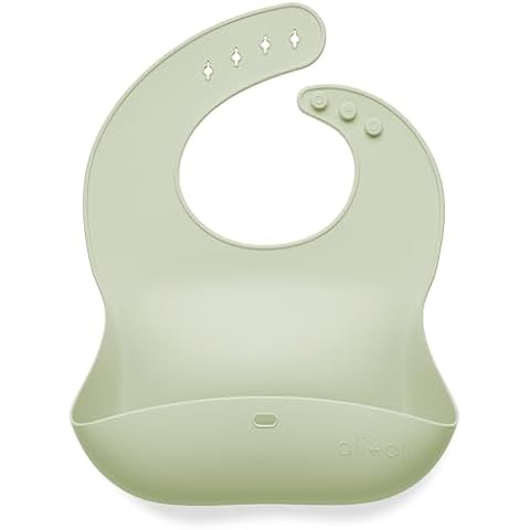 Ali+Oli Silicone Bib (Sage) Waterproof Silicone Bibs for Babies & Toddlers, Adjustable Baby Feeding Bib, Food-Grade Silicone Bibs with Food Catcher, Silicone Baby Feeding Bucket Bib Cover