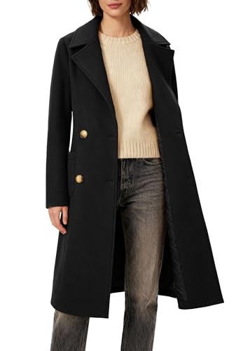 OTU Vibe Women's Winter Double-Breasted Long Overcoat, Classic Trench Coat, Casual Notch Lapel Outwear
