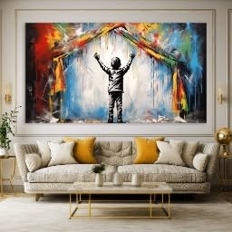 Tableau sur toile XXL idéal pour illuminer un salon contemporain au style graffiti urbain