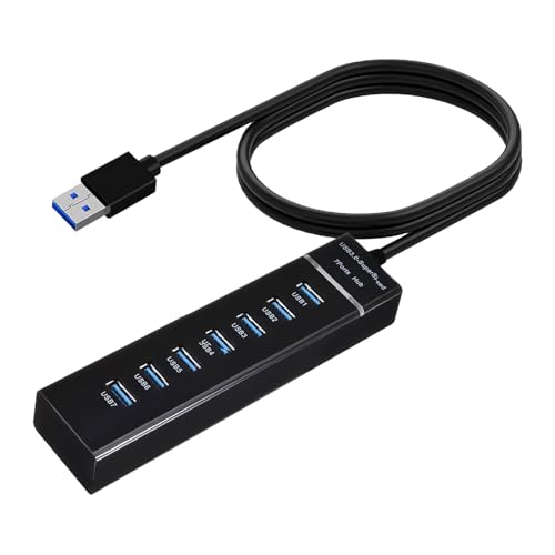 Hub USB 3.0 7 Puertos, Adaptador USB 3.0 Múltiple de Alta Velocidad, Concentrador USB Multipuerto, Adaptador USB Plug & Play para Ordenador Portátil, PC, Teclados, Ratones, Discos Duros, con Cable 1M