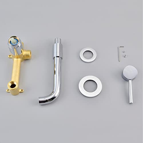 Grifo de lavabo de pared para ganar espacio con monomando y latón oro 3
