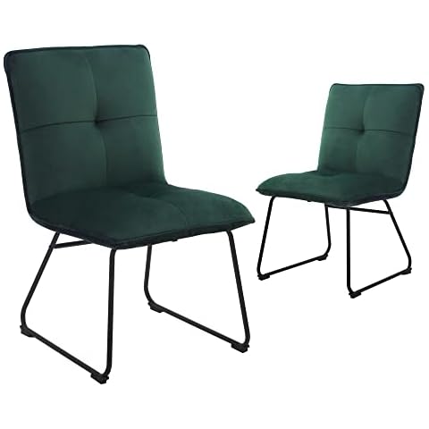CangLong Rivet Logan Mid-Century Modern Chair for Dining, Living Room with Solid Metal Legs, Set of 2, Green, Velvet Cover