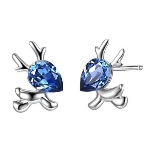 Boucles d'oreilles cerf bleu cubique en argent pour femme chic