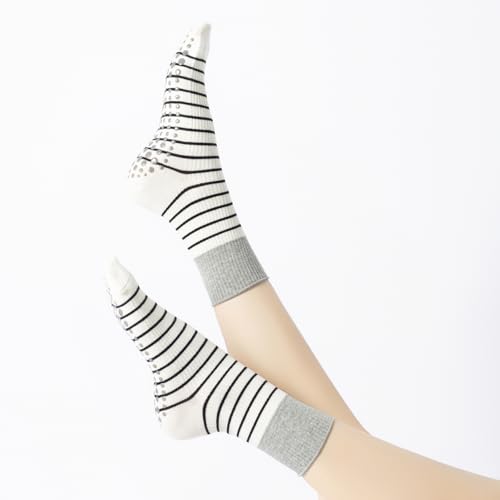 Image of Verdancy Yoga Pilates Socks with Grips for Women Non Slip Striped Cushioned Crew Socks for Barre Ballet Dance