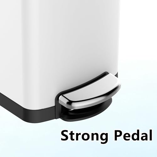 Image of GarveeHome 8 gal Slim Rectangular Stainless Steel Trash Can with Soft Close Lid and Removable Bucket for Kitchen, Bathroom, Office, White