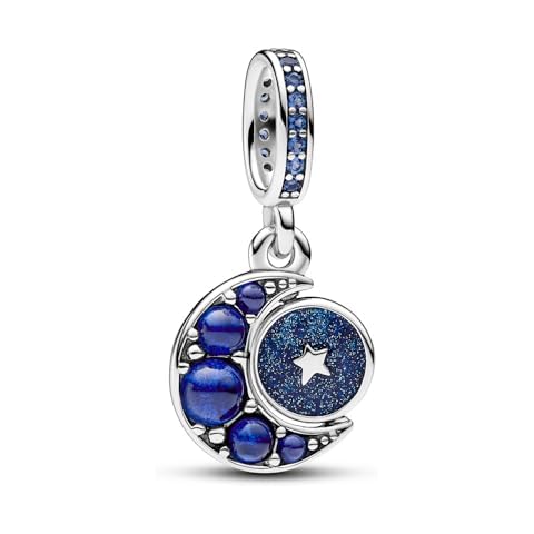 Nbsameng S925 Sterling Silver Charms Compatible for Pandora Bracelets and Necklaces, DIY Holiday Gifts for Women Adult, Star & Moon (Rotatable) Cover