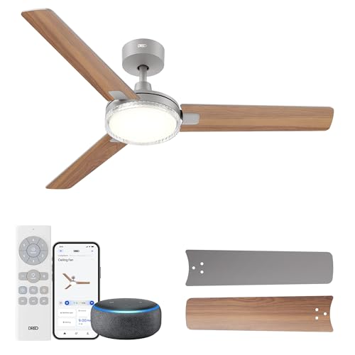 Dreo Smart Ceiling Fans with Lights, 52 Inch Grey Ceiling Fan, 12 Speeds & 3 Fan Modes, Stepless Color Tones, Dimmable LED Light, 1-12H Timer, Quiet DC Motor, Remote/APP/Alexa/Wall Switch Co