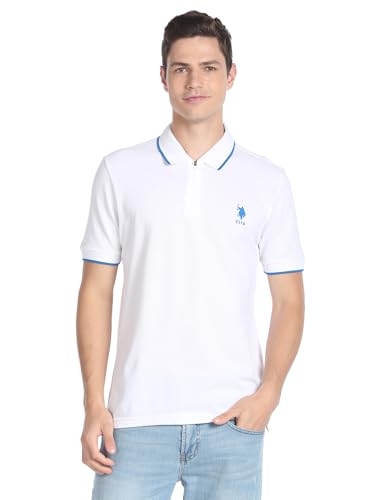 Image of U.S. POLO ASSN. Solid Slim Fit Polo T Shirts for Men - 100% Cotton, Half Sleeves Mens Tshirt - 3XL, White