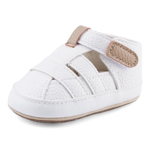 MASOCIO Sandalias Bebe Niño Verano Zapatos Primeros Pasos Bebé Zapatillas Recién Nacido 9 con Suela Goma Talla 19 6-12 Meses Blanco