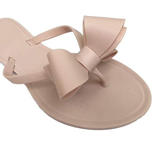 Image of Mtzyoa Women Flip-Flops Flat Sandals Jelly Bow Beach Flat Rivets Rain Cute Dressy Summer Sandals