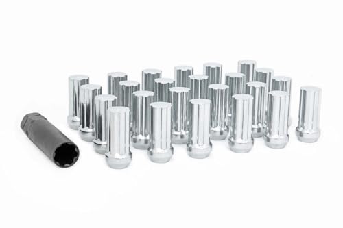Image of Rough Country 32-Piece Lug Nut Set - M14x1.5 Thread, Bulge Acorn Style, Chrome Lug Nuts with Socket Key, Corrosion-Resistant for Aftermarket Wheels