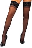 sofsy Lace Hold-Up/Pantyhose for Women - 15 Denier Nylon Stockings [Made in Italy] - Black - Medium