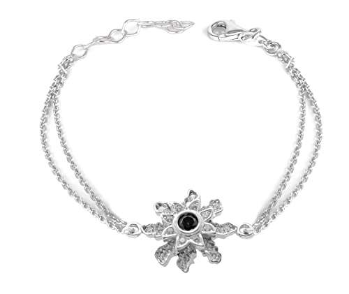 TALISMAN JEWELLERY Pulsera de Plata 925 y Circonitas Blancas con cadena doble - Flor Eguzkilore (15 CM + 4 CM extensión)
