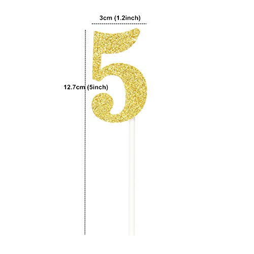 Newqueen Number 5 Cupcake Toppers Gold Glitter 5Th Birthday Cupcake Topper Baby Shower Anniversary Party Decoration Supplies 24 Pcs thumb #1