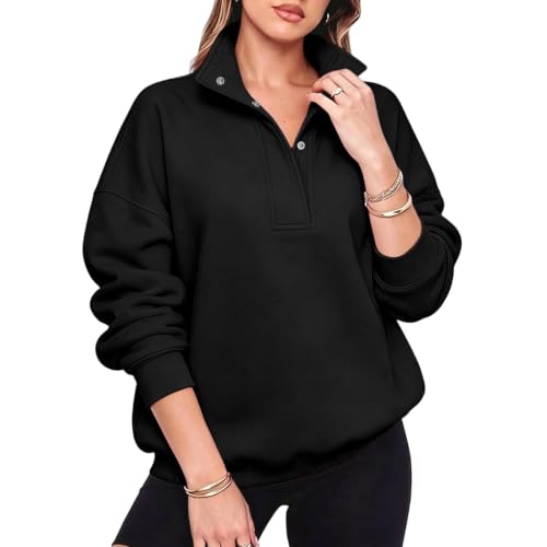 Oversized Sweatshirt for Women Fleece Mock Neck Button Fashion Pullover - image 1