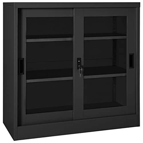vidaXL Sliding Door Cabinet Anthracite - Durable Steel and Tempered Glass Construction - Lock Feature for Secure Storage - Adjustable Shelves for Multi-Size Files - Saves Space