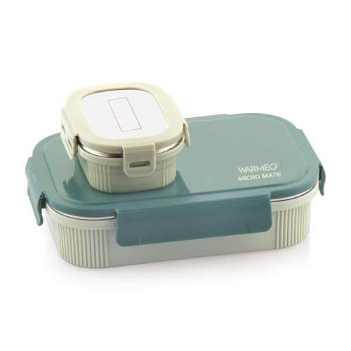 Image of WARMEO MICROMATE Microwave-Safe Stainless Steel Lunch Box, Bpa Free, Perfect for Office, School, Travelling, Combo(800ml+150 ml),Green
