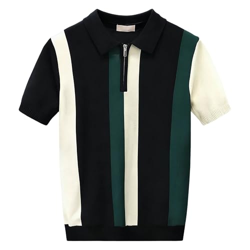 Polo rayé à col zippé pour homme coupe moderne décontractée