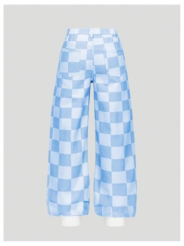 OYOANGLE Girl's Checkered Print Jeans Zipper Fly Straight Leg Denim Pants with Pocket2