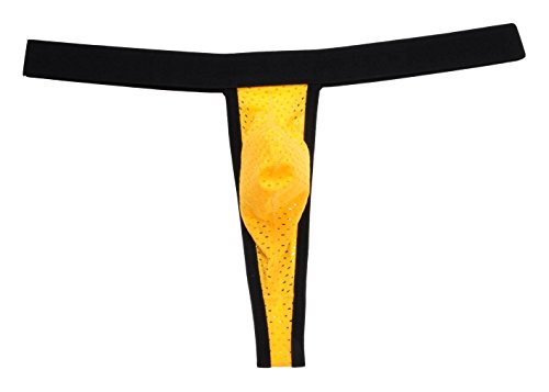 JAXU Men's Breath Hole Mini Pouch Thong Underwear XL Yellow
