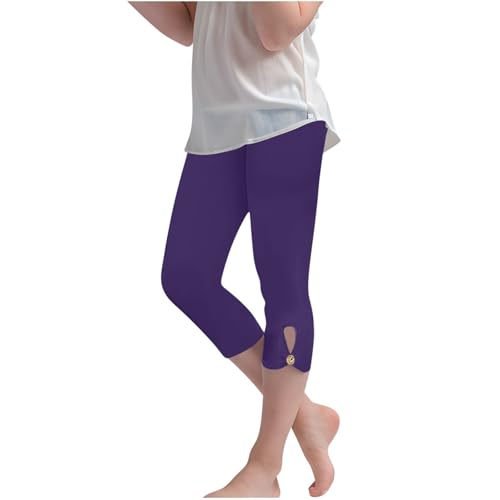 Moonker Cropped Tights for Teen Girls Solid Color Elastic Waisted Stretchy Joggers Summer Lightweight Comfy