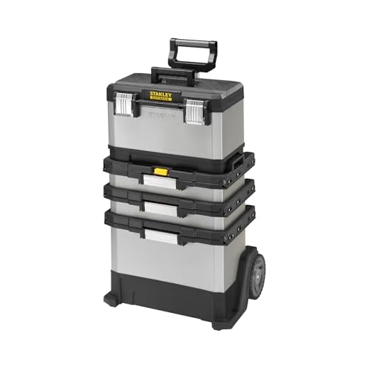 Stanley Rollende Werkstatt (47,3 x 30,2 x 62,7 cm, zwei separat verwendbare Werkzeugboxen, robuster Kunststoff, zwei Einheiten, Metallschließen, Organizer) 1-93-968 7 Stanley FatMax Rollende Werkstatt aus Metall-Kunststoff 1-95-622 – Werkzeugwagen leer – Vielseitige Werkzeugbox für Kleinteile und große Werkzeuge, Schwarz/Grau