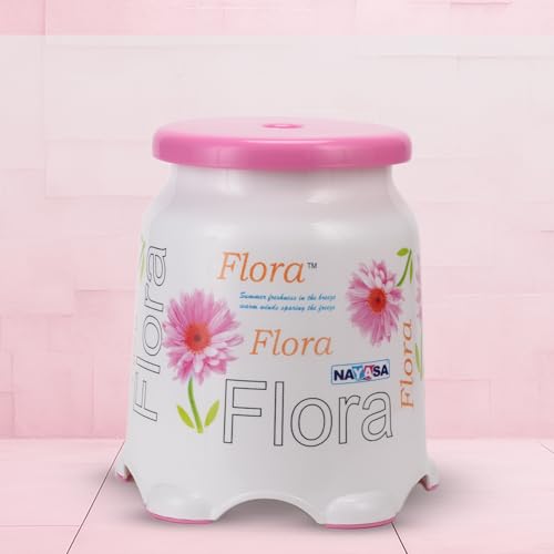 Nayasa Flora Stool| Durable Plastic Stool | Ideal for Office Use, Kitchen and Bathroom Use, Shops and, Hospital Use, Home Use | Pink