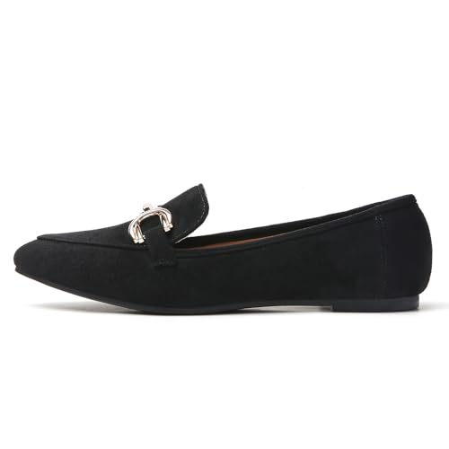 Image of Tilocow Metal Chain Loafers Flats for Women Pointed Toe Slip on Flats Dressy Casual Comfortable Work Business Shoes