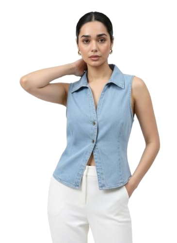 Image of Glam & Chique Women's Regular Fit Summer Sleeveless Denim Vest XS-L