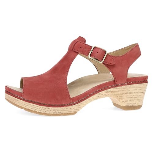 Image of Dansko Laverne Peep-Toe Sandals for Women - T-Strap Design with Stain Resistant Nubuck Leathers