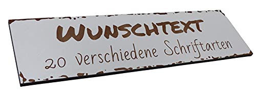 Wunschtext Schild Shabby Chic Personalisiert Deko Weiß Geschenk Holz HDF ca 28 x 8 cm Wanddeko Wandbild Hängeschild mit Klebepunkten