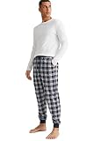 C&A Herren Pyjamahose Regular Fit Kariert Baumwolle grau M