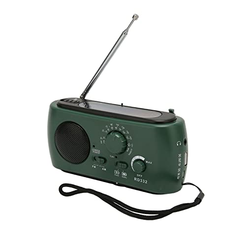 Solar Crank Radio, Multifunction AM FM Portable Emergency Radio for Camping Power Outages (Green)