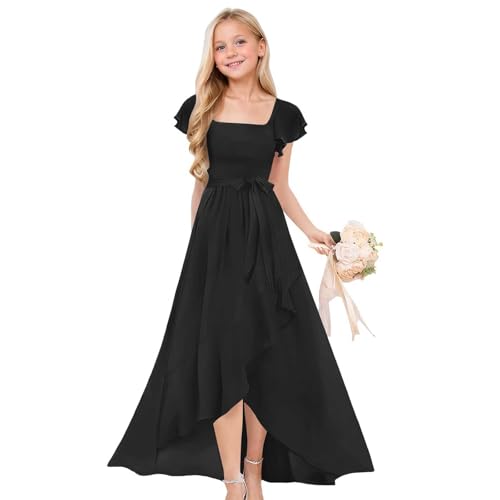 Mädchen Sommerkleid Quadratischer Ausschnitt Rüschenkleider Casual A Line Kurzarm Kleid Flowy Hoch Niedrig Lang Partykleid Elegant Langes Abendkleid...
