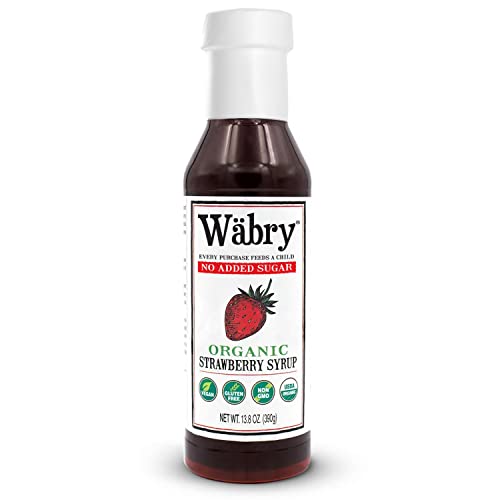 Image of Wabry Organic Strawberry Syrup No Added Sugar - 13.8oz (390g), Sweetened with Stevia & Erythritol, Natural Fruit Syrups for Drinks, Pancakes, Shaved Ice, Ice cream, Non-GMO, Dye-Free Snow Cone Syrup
