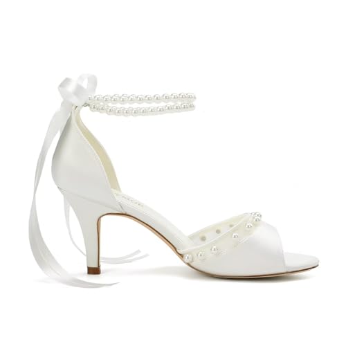 Pearl Heels Wedding Shoes for Bride Kitten Heel Bridal Shoes Open Toe Wedding Heels4