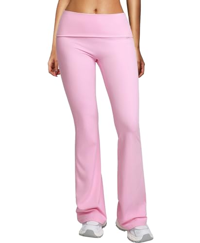 Image of BRXL No Front Seam Fold Over Flare Leggings for Tall Women 31" Foldover Slim Leggings Mid Low Waist Lounge Buttery Soft Pants