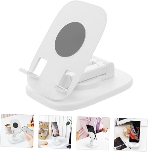 Image of WALLVIEW TECH 360 Aluminum Mobile Stand for Desk, Foldable Design with Stable Rotational Metallic Round Base, Multiple Height & Angle adjustments for Smartphones, Tablets & iPad (White)