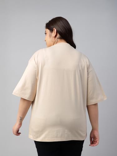 Image of JUNEBERRY 100% Pure Cotton Oversized Baggy Fit Cool Front Chest Graphic Printed Half Sleeve Plus Size T-Shirt for Women & Girls (Sizes: 2XL to 5XL)