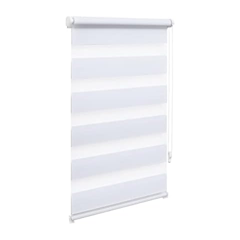 OBdeco Double roller blind, duo roller blind, Klemmfix, no drilling, W 55 cm x H 150 cm (fabric width 51 cm), white, for windows, translucent and darkening Cover