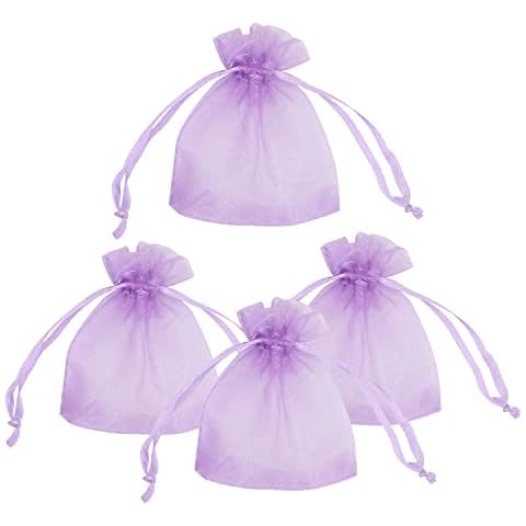 WedDecor 100pcs Organza Gift Bags, 7cm x 9cm Purple Small Organza Bags Jewelry Pouches with Drawstrings Perfect for Mesh Candy Favour Bag, Christmas, Wedding Party, Festivals Cover