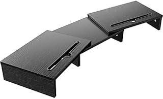 LORYERGO Dual Monitor Stand Riser, [Upgraded] Monitor Stand for Desk, 3 Shelf Wooden Screen Stand with Adjustable Length &Angle, 2 Extra Organizer Slot Desk Computer Riser for PC Laptop Black