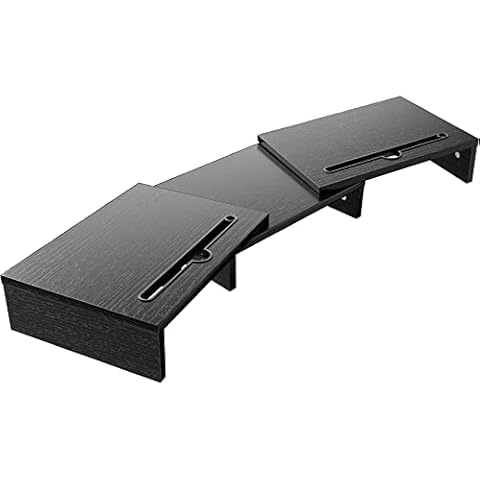 LORYERGO Dual Monitor Stand Riser, [Upgraded] Monitor Stand for Desk, 3 Shelf Wooden Screen Stand with Adjustable Length &Angle, 2 Extra Organizer Slot Desk Computer Riser for PC Laptop (Black) Cover