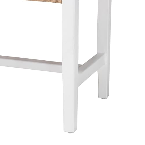 Bali & pari Prita Woven Paper Loom Bench with Mahogany Wood Frame - Handcrafted Accent Seating for Dining Room or Entryway, White by bali & pari - Image 4