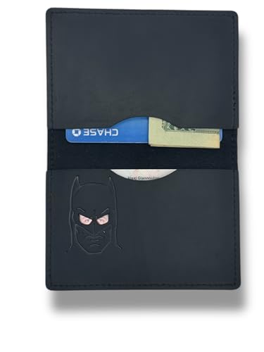 Bat ID Wallet for Men – Genuine Leather – Bifold Slim Wallet with ID Eye Cutouts – Fun Gift for Comic Fans