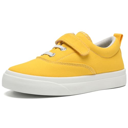 rosyclo Canvas Sneakers for Boys and Girls, Toddler Kids Walking Shoes Lightweight Breathable Non-Slip Soft Adjustable Strap Baby Boy Girl Outdoor Casual Tennis Shoe for Little Big Kid, Yellow