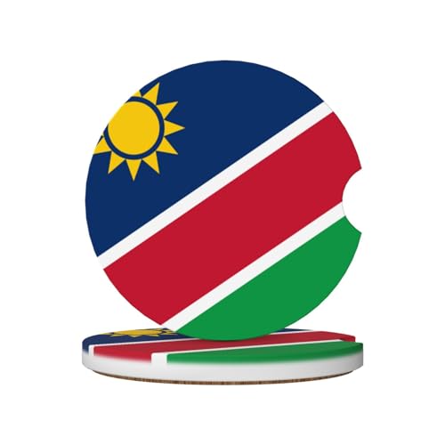 Lot de 2 Dessous de Verre antidérapants en céramique avec Motif Drapeau de la Namibie pour Porte-gobelets, avec Encoche pour Les Doigts