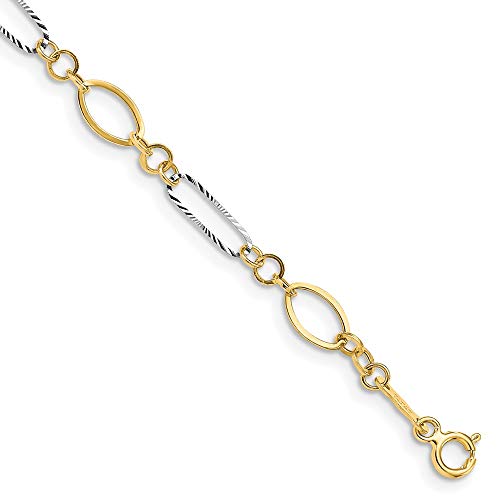 Solid 14k Gold Two-Tone Oval Shapes Bracelet (5mm)